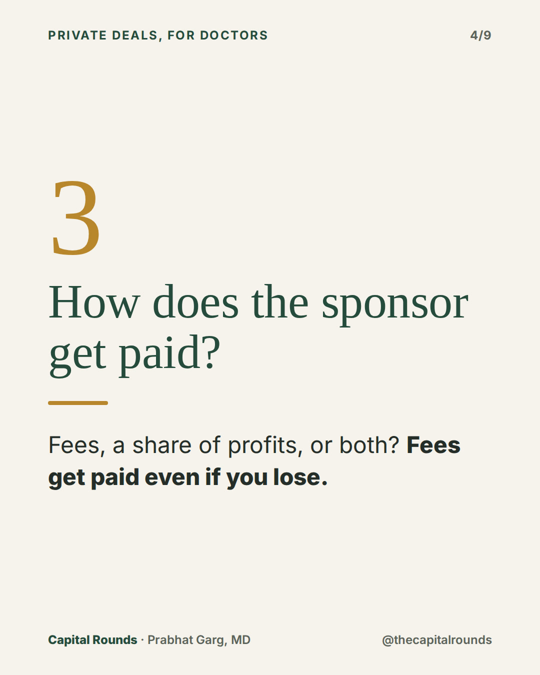 Slide 4 of 9: 7 questions before any private deal pitched to doctors