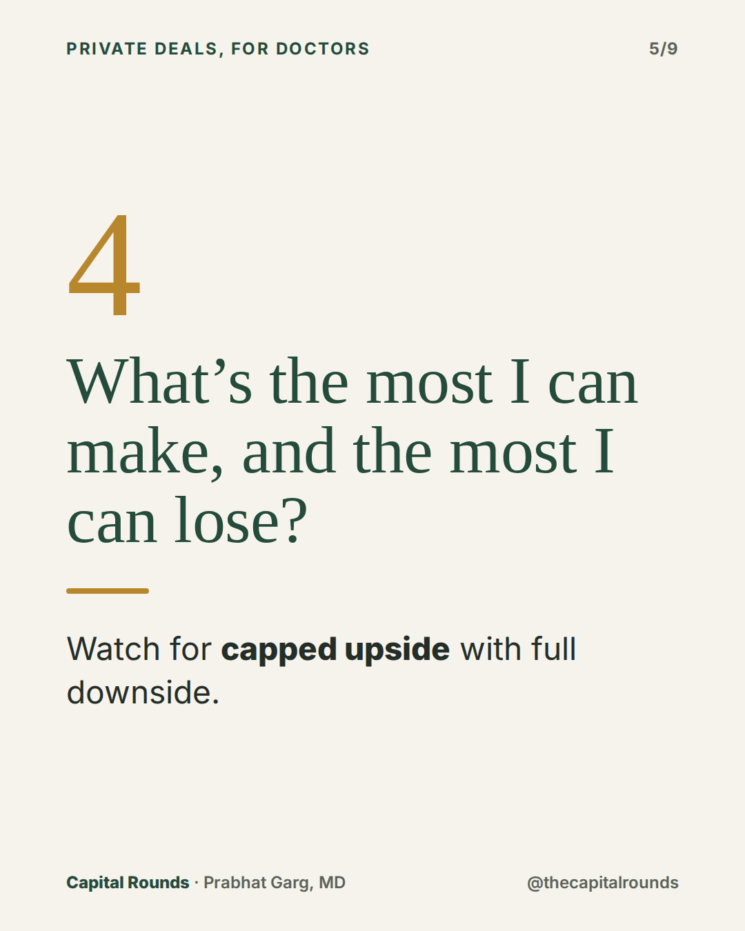 Slide 5 of 9: 7 questions before any private deal pitched to doctors