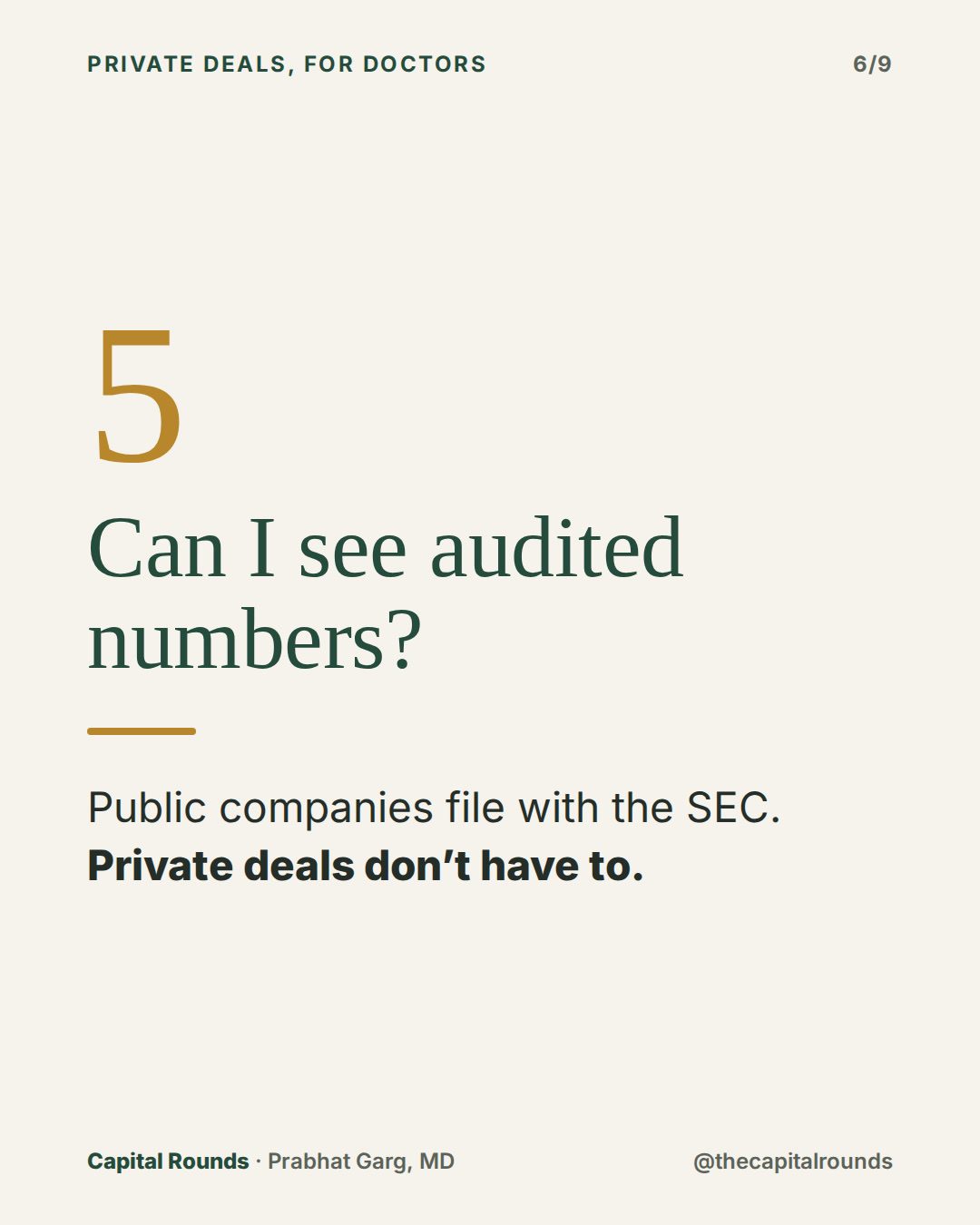 Slide 6 of 9: 7 questions before any private deal pitched to doctors